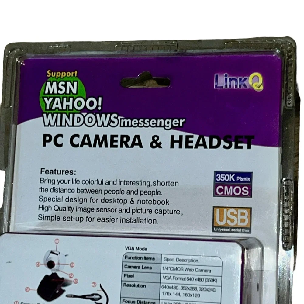 LinkQ PC Camera & Headset Supports MSN Yahoo Windows Messenger New In Box Rare